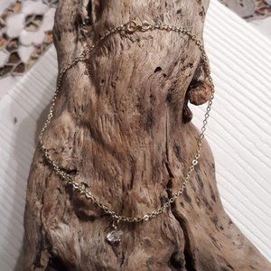 Gold Anklet with Natural Herkimer Diamond Dangle 11.5"